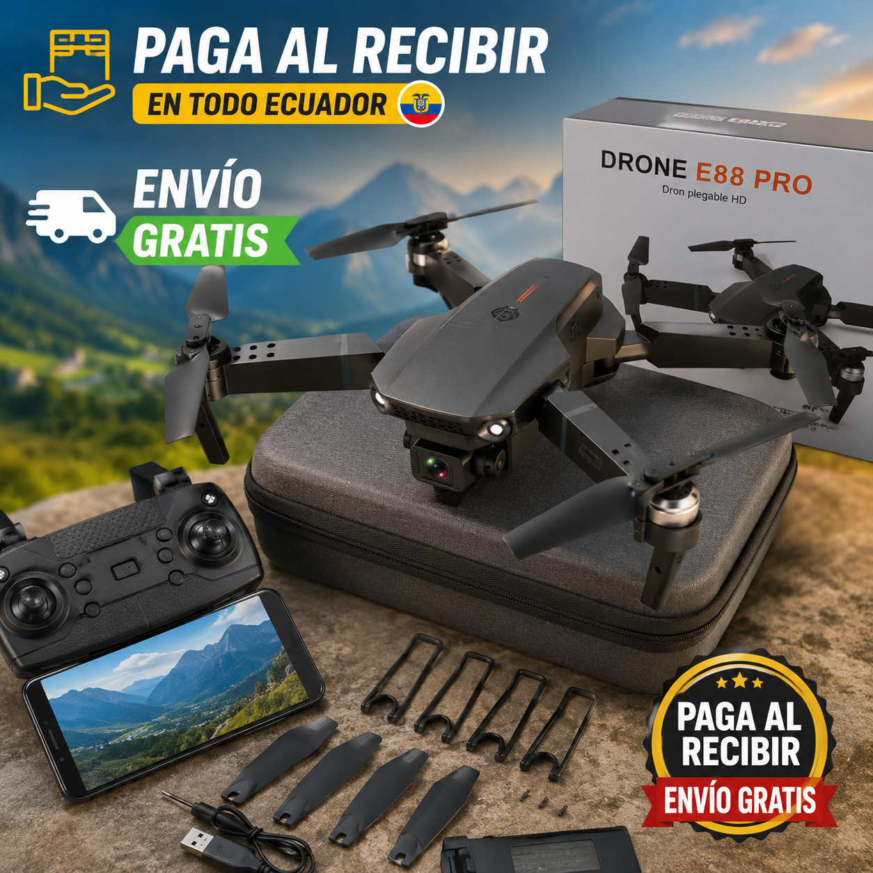 Drone Plegable WiFi Doble Cámara – Doble Batería