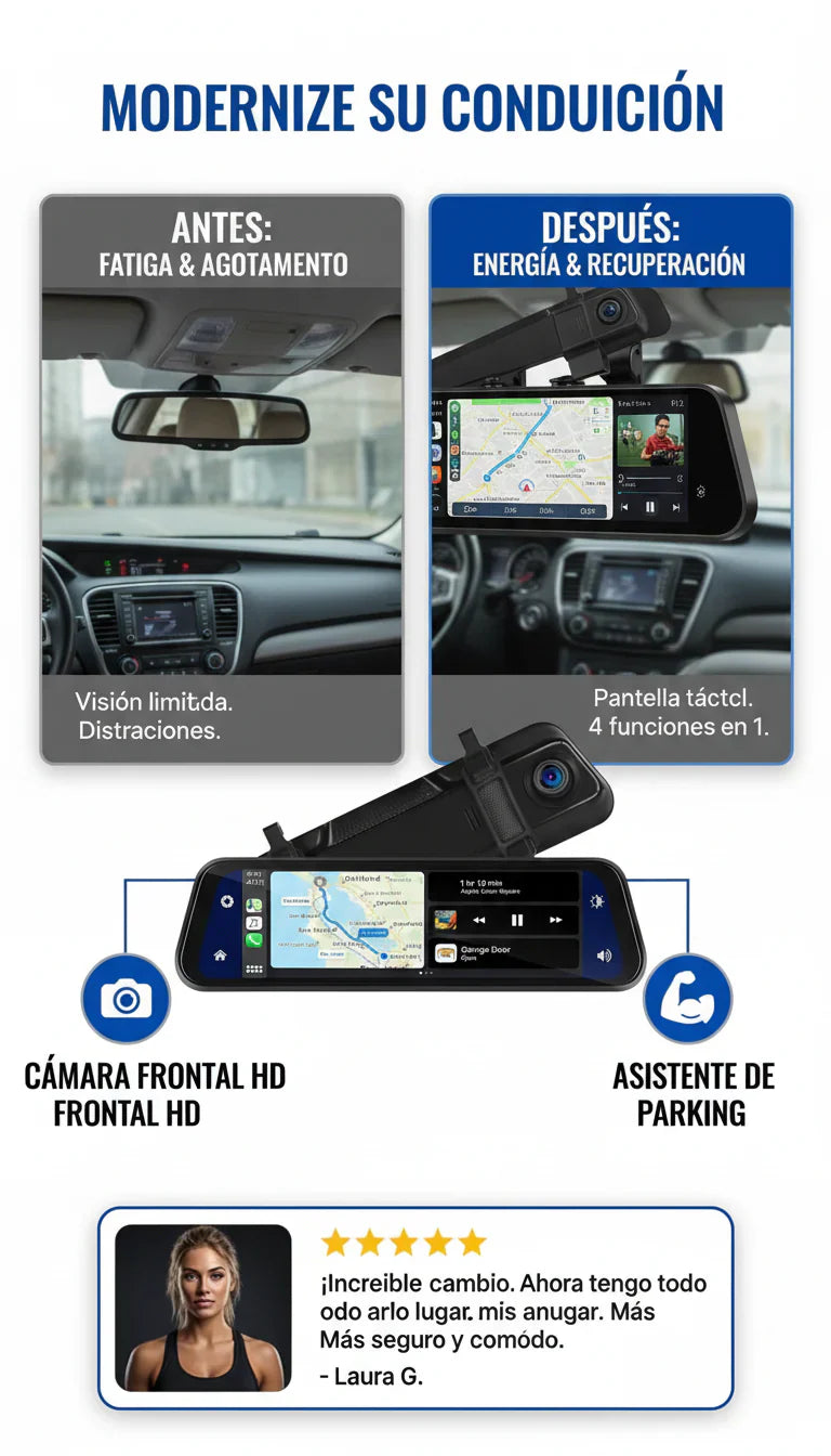 Espejo retrovisor 4 en 1 Pantalla Táctil🚗✨